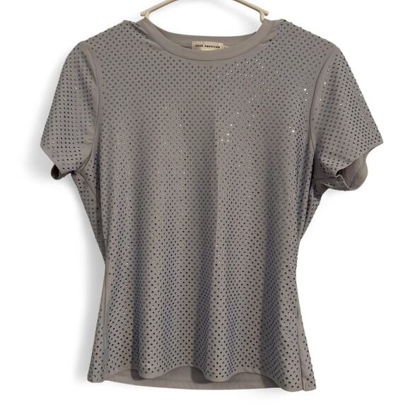 Good American Tops - Good American sky blue crew-neck fitted stretchy rhinestone top size L